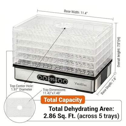 Small Food Dehydrator Dryer - Dehydrator for Healthy Food | Meat, Jerky, Fruit, Vegetable, Mushroom and Herb, 400W, 158°F, Mini Dryer with 5 BPA-Free Drying Racks, White, Model 904