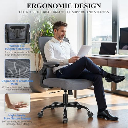 FelixKing Office Chair, Ergonomic Desk Chair Breathable Mesh Chairs Adjustable High Back Lumbar Support Flip-up Armrests, Executive Rolling Swivel Comfy Computer Chairs Home Office Dark Gray - color: Slate Gray