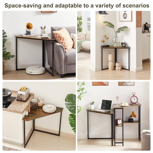 VECELO Ϲоrnеr Desk, Corner Tables for Living Room for Small Space Triangle Computer Desk with Steel Frame Ϲоrnеr Shelves with Metal Frame Ϲоrnеr Writing Desk for Workstation Brown 33.1"