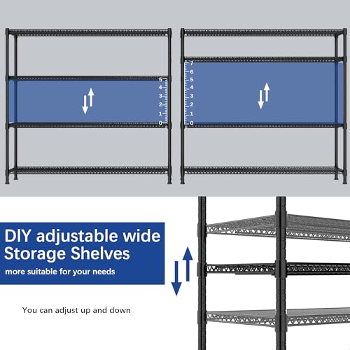 REGILLER 4-Wire Shelf Adjustable Heavy Duty Storage Shelves,Metal Organizer Wire Rack for Laundry Bathroom Kitchen Pantry Closet Garage Shelving(Black,24" Dx59.6 Wx72.2 H) - size: 4tier 24"D x 59.6"W x 72.2"H