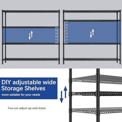 REGILLER 4-Wire Shelf Adjustable Heavy Duty Storage Shelves,Metal Organizer Wire Rack for Laundry Bathroom Kitchen Pantry Closet Garage Shelving(Black,24" Dx59.6 Wx72.2 H) - size: 4tier 24"D x 59.6"W x 72.2"H