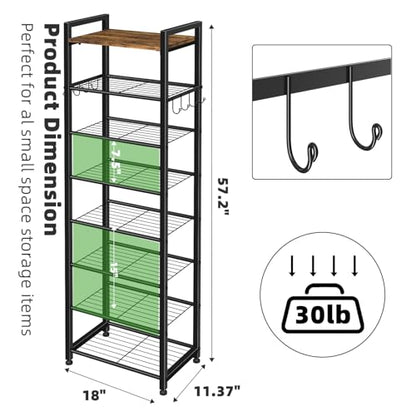 Simple Trending 8 Tiers Shoe Rack 16 Pairs Tall Wooden Plank Shoe Shelf with Hooks for Closet Entryway Organizer Sturdy Free Standing Shoe Storage Cabinet，Black - size: 8 Tiers
