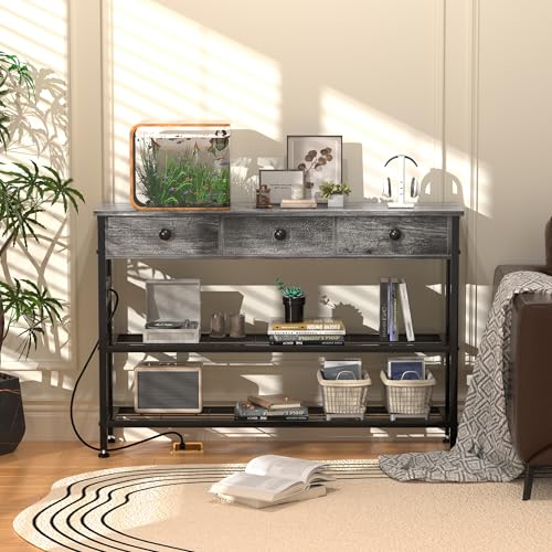 47" Narrow Console/Entryway Table with Storage & 3 Drawers & Outlets, for Sofa & Living Room, Hallway/Foyer/Couch/TV/ Aquarium Stand Table for Entryway with USB Ports, LED Light Strip,Perfect for Home - size: 47"