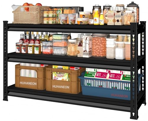 Utility Storage Garage Shelving - 48'' Wide 1500 Lbs Heavy Duty 3 Tier Metal Shelves Adjustable - Freestanding Rack Units for Basement Kitchen Pantry - Black 48" W x 16" D x 39" H - size: 48"Wx16"D-3T-BK