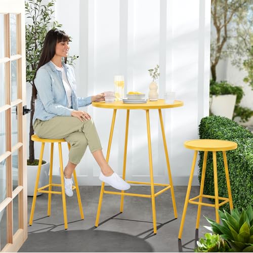 Best Choice Products 3-Piece Patio Dining Set, Bar Height, Outdoor Bistro Set, Outdoor Round Bar Table w/ 2 Bar Stools, Steel - Yellow - color: Yellow