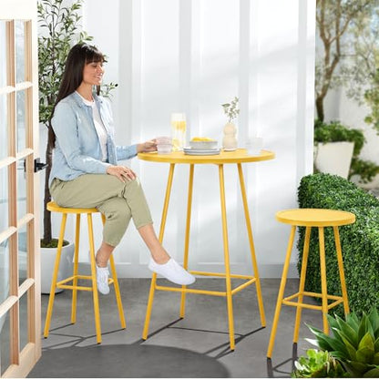 Best Choice Products 3-Piece Patio Dining Set, Bar Height, Outdoor Bistro Set, Outdoor Round Bar Table w/ 2 Bar Stools, Steel - Yellow - color: Yellow