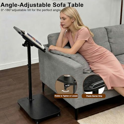 C Table End Table Adjustable Height, Rolling TV Tray Table for Small Spaces 180° Flip-Over Panel & 360° Swivel Casters,C Shaped Side Tables for Couch for Living Room/Bedroom/Bed/Sofa/Chair/Snack-Black - color: Black