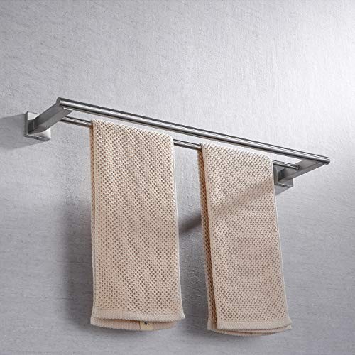 Miyili 24-Inch Bathroom Double Towel Bar Brushed Stainless Steel Bath Towel Rack Holder Wall Mount, A02N60B - color: Brushed Steel, size: 24-Inch