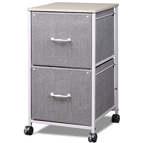 DEVAISE 2 Drawer Mobile File Cabinet, Rolling Printer Stand | Fabric Vertical Filing Cabinet fits A4 or Letter Size for Home Office, Light Grey - color: Light Grey