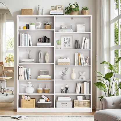White Bookcase with 24 Open Shelves, 6 Tier Large Bookshelves, 70.8 Inch Tall Bookshelf and Bookcases for Living Room, Bedroom, Home Office Library - color: White, size: Wide 47.2 Inch-2pc
