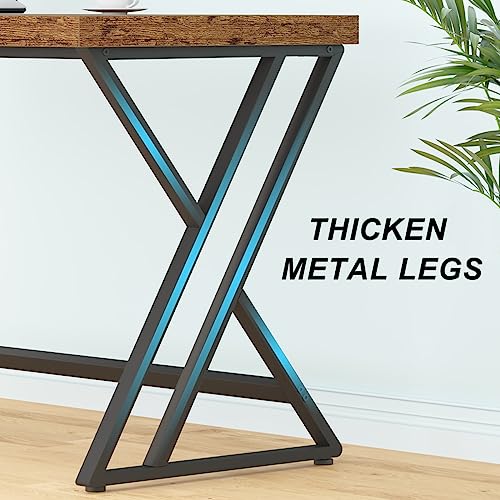 LVB Rustic Wood Computer Desk, Metal Home Executive Office Desk, Industrial Large Gaming Writing Desk, Wooden Student Study Computer Table for Bedroom Living Room, Rustic Brown, 60 Inch - color: Rustic Brown, size: 60 inch