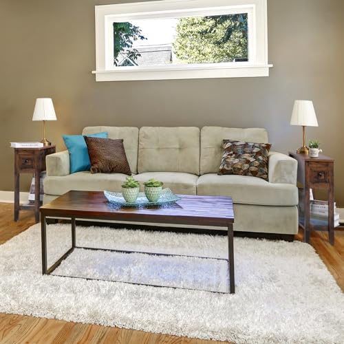 Brown 2 Pack Chairside Narrow End Table with Drawer, Solid Recliner Side Table with Storage Shelf, Slim Nightstand Bedside Table for Bedroom - size: 2 set brown