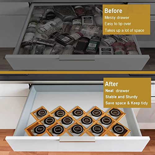 Bamboo Criss Cross Spice Rack Organizer for Cabinet, Wood Seasoning Rack Spice Holder, 18-Jar Spice Rack Tower Spice Storage for Kitchen Countertop Drawer-Jars Not Included