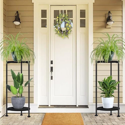 30 inch Tall Plant Stand Indoor for Living Room, Balcony, Bedroom, 2-Pack | Rustic Industrial Wood Flower Holder for Heavy Plants, Stable & Durable, Multi-function 2 Tier Display Rack, Easy Assembly - color: black-2 pack