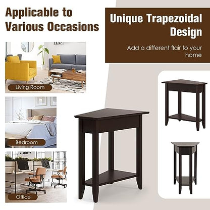 GIANTEX Wedge End Table, Triangle Side Table with Storage Shelf and Solid Wood Legs, Recliner Table, 24.5" Tall Nightstand, Modern Narrow Accent Table for Small Space Living Room, Espresso - color: Espresso
