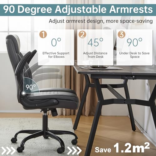 YFO Leather Office Chair, Ergonomic Home Office Desk Chair, Back Support Swivel Executive Office Chair with Wheels and Flip-Up Armrests, Small Gaming Chair with Adjustable Rocking Function, Grey - color: Grey