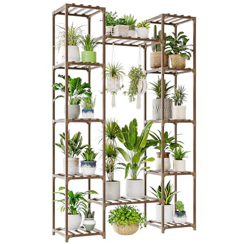 Bamworld Widened Plant Stand Indoor Outdoor 12 Tier Tall Large Wood Plant Shelf Multi Tier Flower Stands Garden Shelves Wooden Plant Display Holder Rack for Living Room Corner - color: Brown, size: 12 Tiers - Widened