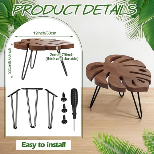 Novabright Monstera Leaf Short Plant Stand Small Wooden Plant Stool Stand Risers Pedestal Display Decorative for Flower Indoor Outdoor Rustic Farmhouse Table Balcony Home Office Bedroom Decor
