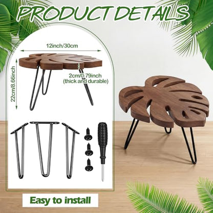 Novabright Monstera Leaf Short Plant Stand Small Wooden Plant Stool Stand Risers Pedestal Display Decorative for Flower Indoor Outdoor Rustic Farmhouse Table Balcony Home Office Bedroom Decor