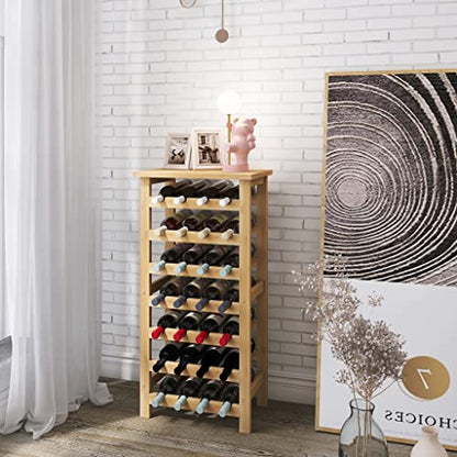 SMIBUY Bamboo Wine Rack, 28 Bottles Display Holder with Table Top, 7-Tier Free Standing Storage Shelves for Kitchen, Pantry, Cellar, Bar (Natural) - color: Natural