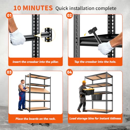 ROOMFAVE 5 Tier Garage Shelving Heavy Duty Storage Shelves, 72"x35.8"x16" | 2200LBS Load Garage Shelves, Adjustable Metal Shelving Unit for Warehouse, Pantry, Kitchen, Basement, Black