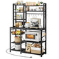 SNTD 6-Tier Bakers Rack with Power Outlets, 36 x 14.6 x 72 in, Rustic Black | Large Capacity for Small Appliances, Stable Metal Frame with Wood Shelves, Pull-Out Basket, 14 Hooks - color: Rustic Black