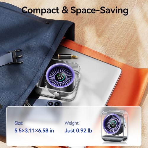 KIMMOO Rechargeable USB Desk Fan, Quiet Table Fan with Turbo Airflow, 100 Speeds, Digital Display, 90° Rotating, Small Battery Desktop Fans for Bedroom Home Office Travel, Purple - color: Purple