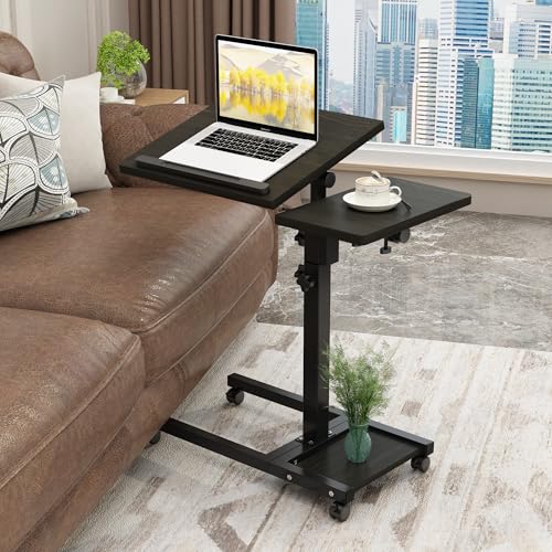 TigerDad Mobile Adjustable Height Laptop Stand PC Computer Portable Notebook Swivel Laptop Desk Rolling Table Desk Cart Tiltable with Wheels Casters& Mouse Pad Table (Dekuwood) - color: Dekuwood