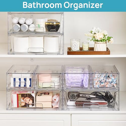 Vtopmart Clear Stackable Storage Drawers Set of 6, Easily Assemble Acrylic Bathroom Undersink Organizers,Plastic Storage Bins for Closet,Cabinet,Pantry,Medicine Organization - style: 4 Small+2 Wide