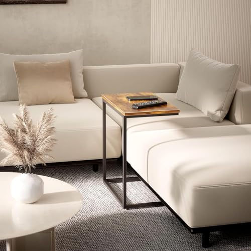 Pipishell C Shaped End Table Set of 2, Side Table for Couch Slide Under, C Table Sofa Side End Table for Living Room 27 inches High,PIET06K2 - color: Rustic Brown-2pack