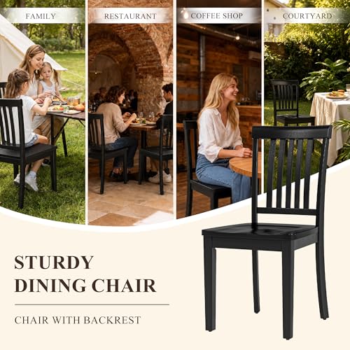 COLAMY Wooden Dining Chairs Set of 2, Farmhouse Dining Room Chairs, Windsor Spindle High Back Side Chairs, Armless Rubberwood Kitchen Table Chairs, Black - color: Black, size: Set of 2