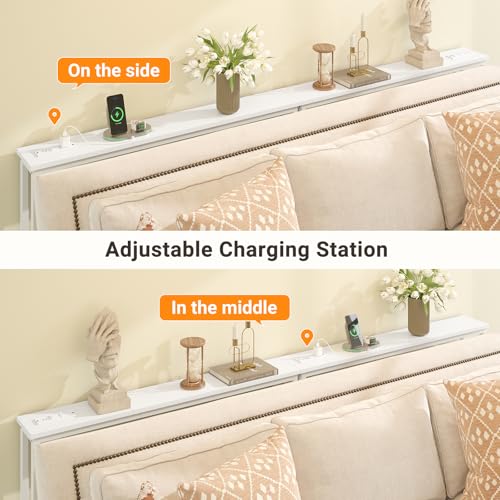 ELYKEN 39.4'' Narrow Console Table with Outlet, Sofa Table Behind Couch | Skinny Entryway Tables with Charging Station for Living Room, Hallway, 5.9 x 39.4 x 29.5in, White - color: White, size: 5.9"DX39.4"WX29.5"H