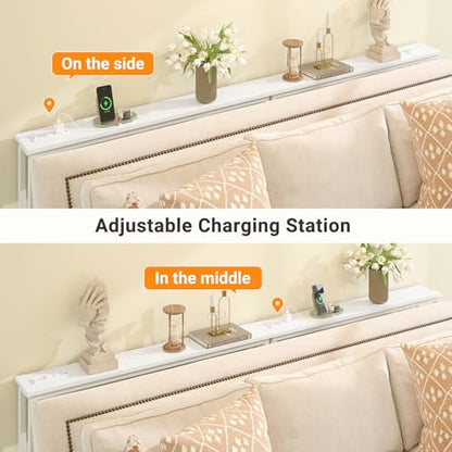 ELYKEN 39.4'' Narrow Console Table with Outlet, Sofa Table Behind Couch | Skinny Entryway Tables with Charging Station for Living Room, Hallway, 5.9 x 39.4 x 29.5in, White - color: White, size: 5.9"DX39.4"WX29.5"H