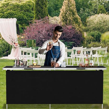 COSTWAY 81" Folding Picnic Table, Portable Bar Table with Carry Bag | Lightweight Aluminum Food Prep Station with 2 Shelves, Quick Set-up, BBQ, Party, Backyard, Black - color: Black, size: 81"W x 32.5"H
