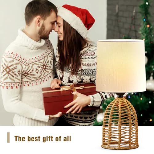 EJIAXIN Rattan Lamp Boho Lamps Set of 2-13.75" Mini Farmhouse Table Lamp Rustic End Table Decorative Small Lamps for Small Spaces Bedroom Nightstand Living Room Reading Desk Side Table Lamp - style: Rustic