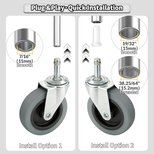 4 Inches Stem Caster Wheels,7/16-Inch Stem Diameter Swivel Rubber Casters,Heavy Duty TPR Replacement Wheels for Rubbermaid Mop Bucket Utility Cart Shop Vac Weber Grills - 4 Pack - style: 7/16"x1-3/8"(No brake)