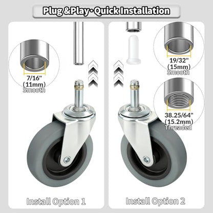 4 Inches Stem Caster Wheels,7/16-Inch Stem Diameter Swivel Rubber Casters,Heavy Duty TPR Replacement Wheels for Rubbermaid Mop Bucket Utility Cart Shop Vac Weber Grills - 4 Pack - style: 7/16"x1-3/8"(No brake)