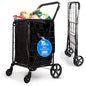 SereneLife Small Compact Folding Shopping Cart with Removable Waterproof Liner – 360° Swivel Wheels, Rust‑Proof Steel Frame, 70 lb Capacity – Portable Grocery, Laundry & Travel Cart (Black) - color: Black