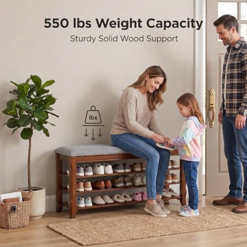 SolidWood Entryway Shoe Storage Bench, Flip-Top Soft-Close Lid, Adjustable Shelves, Cushioned Entryway Shoe Rack Organizer,Hallway, Closet, Foyer 39.4'' - size: 39.4"