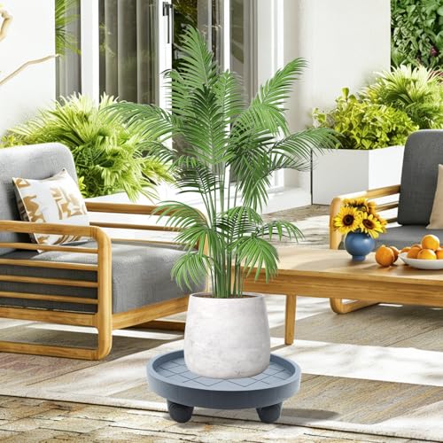 K KASONIC 12 Inch Plant Caddy with Wheels, 220LBS Capacity Rolling Plant Stand Dolly, 2 Pack Round Planter Saucer Mover Base Tray for Indoor Outdoor Potted Plants, Includes 5M Tearable Plant Ties