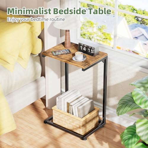 Simple Trending C Shaped Side Table, Small End Table Set of 2, TV Trays Sofa Couch Table for Living Room, Bedside, Rustic Brown - size: Wide Table Top Two-piece Set