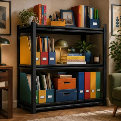 3 Tier Metal Bookshelf, Adjustable Tall Bookcase, Heavy Duty 1800 LBS Modern Deep Book Shelf, Bolt-Free Storage Shelves for Living Room, Home Office, Garage, 27.6" Wx 13.8" Dx 31.5" H - size: 3 Tier-27.6"Wx 13.8"Dx 31.5"H