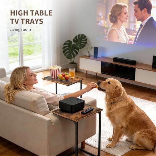 C Shaped End Tables Set of 2, Couch Tables that Slide Under Sofa, High Table TV Trays for Living Room & Bedroom, Modern Side Tables with Sturdy Metal Frame, Rustic Brown (Rustic Brown)
