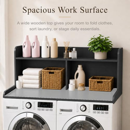 Royxen Laundry Countertop with 20“ Shelf Universal Fit, Washer and Dryer Countertop with Storage Space, Black - color: Black