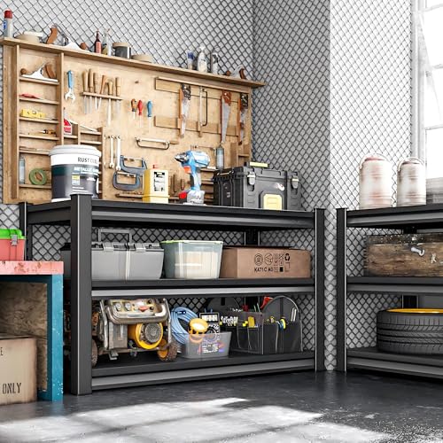 Metal Storage Garage Shelving - 3 Tier 48'' Wide 1650 Lbs Heavy Duty Utility Shelves Freestanding - Adjustable Rack Units for Kitchen Pantry Basement - 48" W x 16" D x 39" H Black - size: 48"Wx16"D-3T