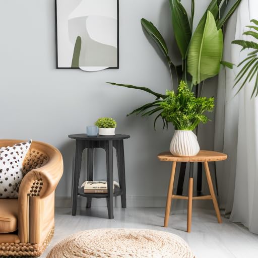 VASAGLE MAEZO Collection - Side Table, 2-Tier Small Round End Table, Nightstand with Tapered Legs, Curved Transitions, for Small Spaces, Living Room, Bedroom, Charcoal Gray ULET283T22 - color: Charcoal Gray, size: 1 pack