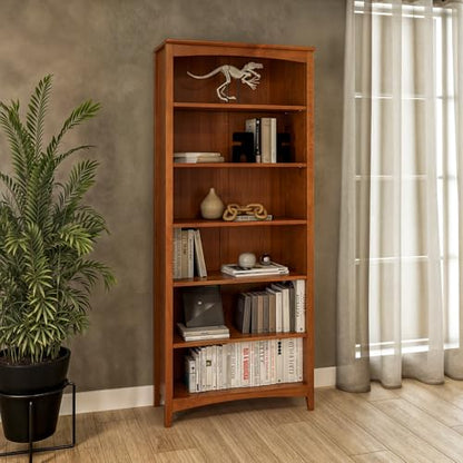 Camaflexi Shaker Style 6 Shelf Bookcase / Solid Wood / 72 inch Tall / Adjustable Shelving / Closed Back / Display Bookshelf for Living Room, Bedroom, Home and Office, Cherry - color: Brown, size: 72"