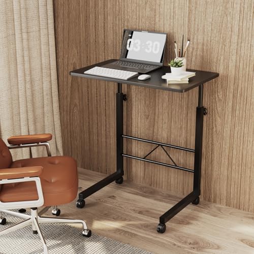FCH Computer Workstation, Standing Desk Adjustable Height, Small Computer Desk w/Rolling, Sit Stand Laptop Desk TV Tray Computer Workstation for Bed Sofa Hospital Reading Eating, 23.6", Black - color: Black, size: 23.6+Crossbar