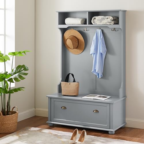 BROVAVE 64" 4-in-1 Multifunctional Small Storage Cabinet, Storage Cabinets with Premium MDF & Solid Wood, Tool Cabinet Tool-Free Assembly for Entryway & Living Room, Gray