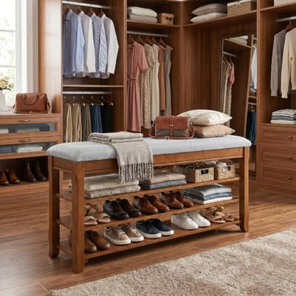 SolidWood Entryway Shoe Storage Bench, Flip-Top Soft-Close Lid, Adjustable Shelves, Cushioned Entryway Shoe Rack Organizer,Hallway, Closet, Foyer 39.4'' - size: 39.4"